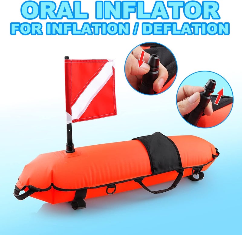 Owekfifv Spearfishing Buoy, Hi-Visibility Inflatable Torpedo Buoy Float Signal Floater Ball with Dive Safety Flag and 82ft Ropes for Scuba Diving, Freediving, Snorkeling, Swimming - Image 4